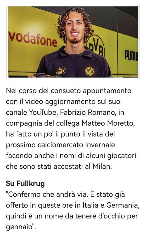 记者：米兰已经和菲尔克鲁格就冬窗转会达成口头协议